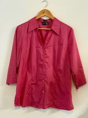 Venezia Jeans Button-Up Blouse Bright Pink Hot Pink Size L/XL Officewear Casual